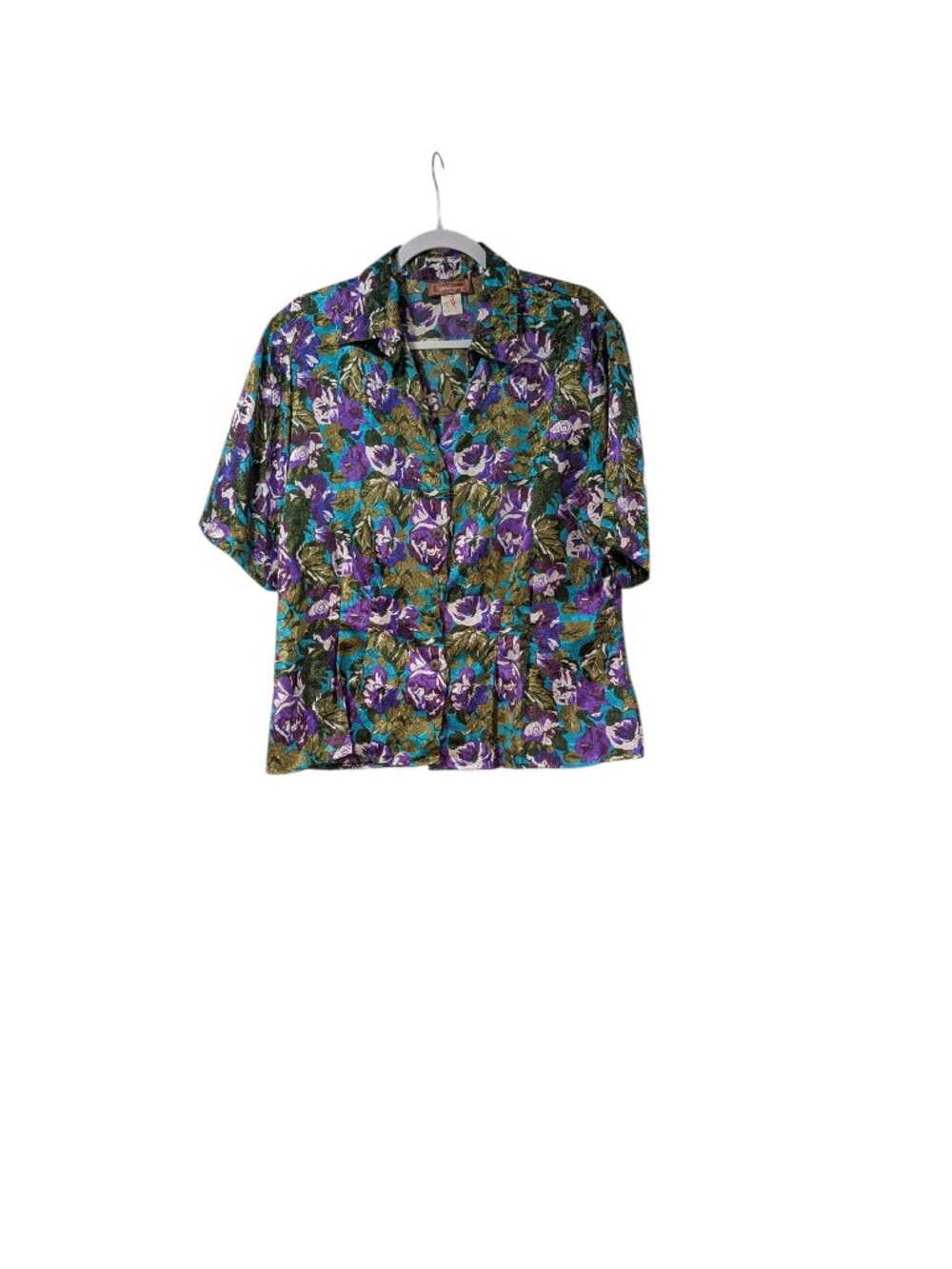 Worthington Vintage 90's Floral Multicolored Silky Button Shirt Vibrant Indie 14